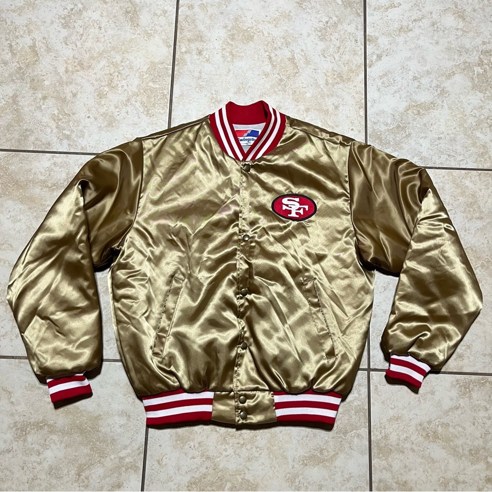 VTG Swingster USA San Francisco 49ers Gold Satin Bomber Jacket Mens Size Medium